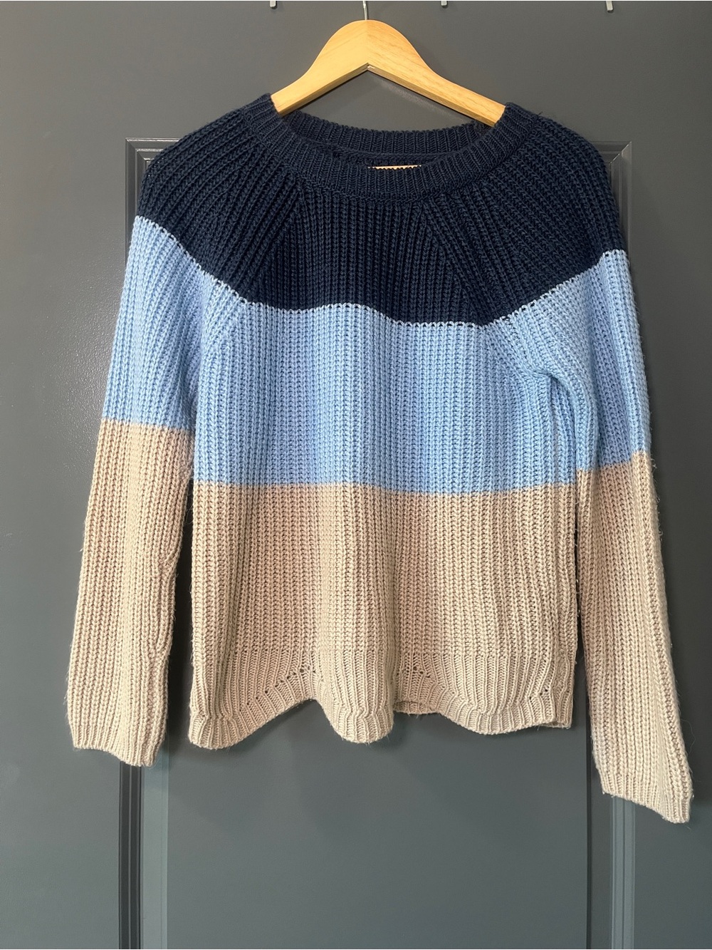 Francesca's Collections Colorblock Crewneck Sweater - Navy, Light Blue & Beige